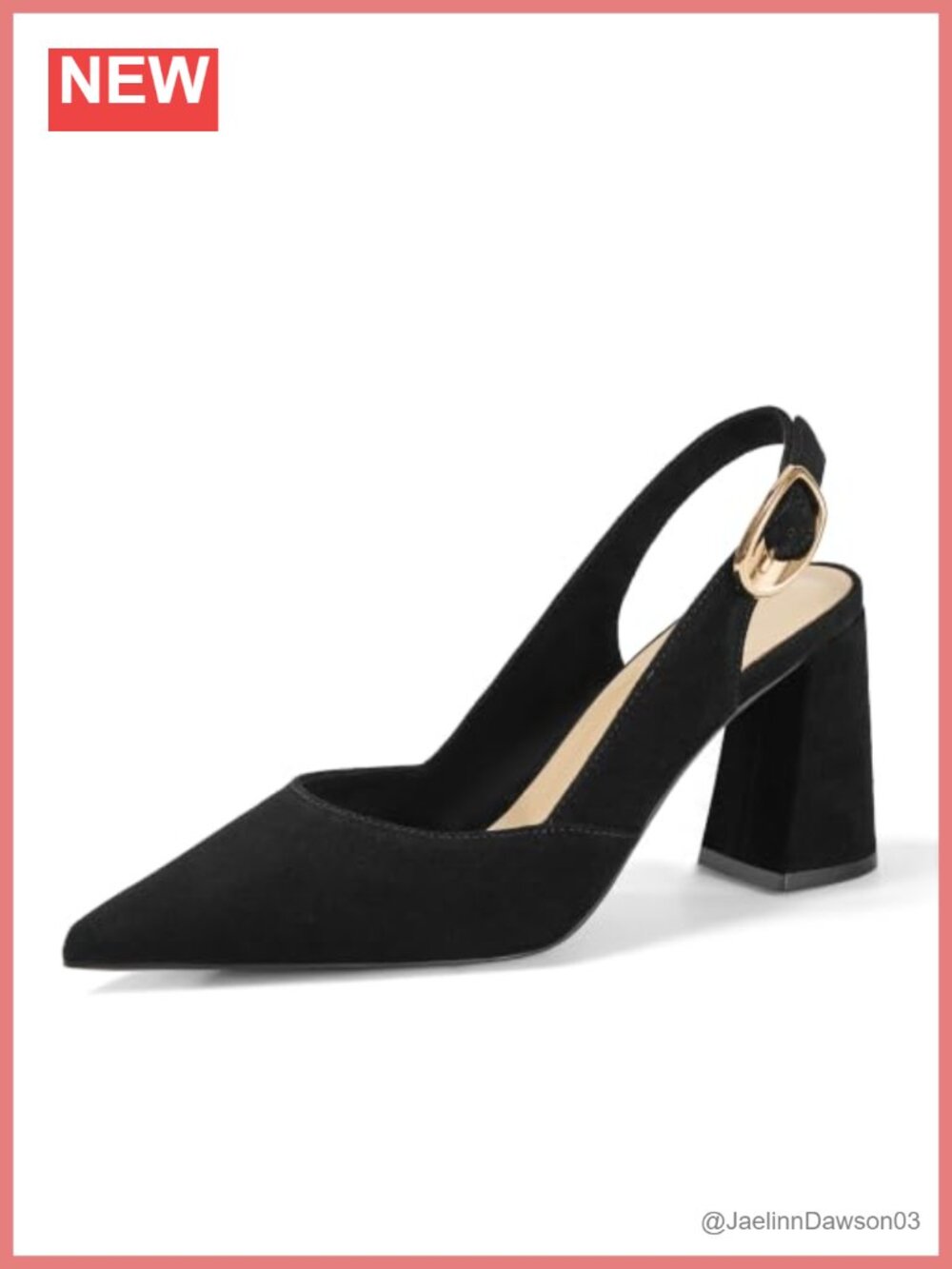 Genuine Suede Pointed Toe Slingback Pumps Block Heel Women's Shoes